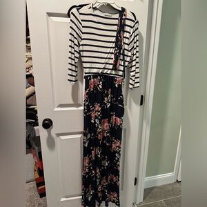 Striped and Floral Maxi Dress